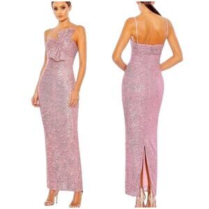 Mac Duggal NWOT Sequined Strapless Faux Bow Column Gown Rose Pink Size 8